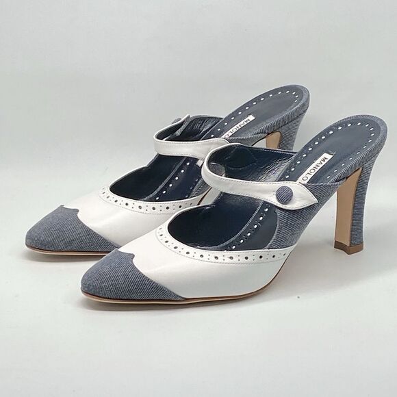 Manolo Blahnik Agathanu 90MM Brogue Mules size 38 - Picture 6 of 14